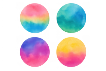 Watercolor gradient circles set featuring abstract colorful textures, vibrant paint gradients, and a transparent background