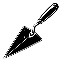 a flat-style vector icon of a black trowel silhouette, no background, using only black color, minimal and modern design.