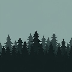 Layered Pine Forest Silhouette Background in Muted Teal and Sage Colors
