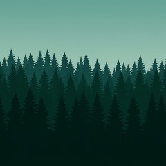 Misty Teal Evergreen Forest Silhouette Background