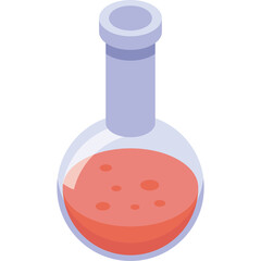 Isometric Round Bottom Flask With Orange Liquid And Bubbles On A Transparent Background