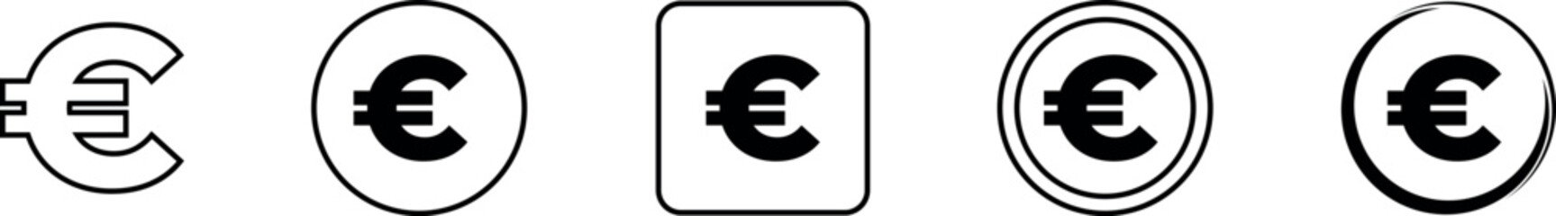 euro sign icon thin outline logo mark set