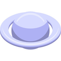 Isometric Silver Saturn Icon with Light Purple Hues and Subtle Shadows on a Transparent Background
