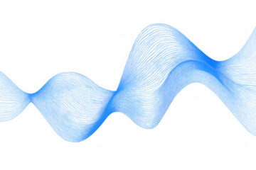 Abstract blue flowing wave lines creating a dynamic curve on transparent background, representing motion and technology