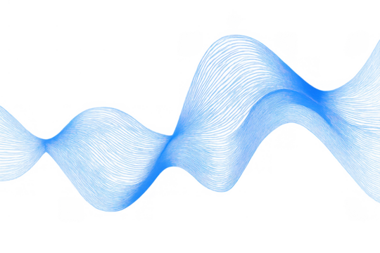 Abstract blue flowing wave lines creating a dynamic curve on transparent background, representing motion and technology
