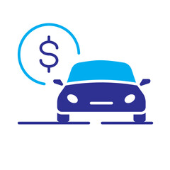 Color Icon - Car with dollar symbol representing car finance, loan, or insurance.