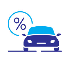 Color Icon - Car with percentage tag representing car discount, sale, or finance offer.