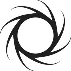 Abstract Swirling Black Circular Design with Sharp Petal Like Edges on a Transparent White...