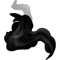 Abstract swirling black smoke effect with smooth curves and dynamic motion on a transparent background