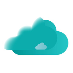 Abstract Teal Cloud Icon on Transparent Background with Soft Gradients and Subtle Shadows Representing Weather or Digital Data Storage
