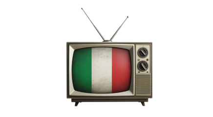 Retro television with italy flag on screen isolated on transparent background
