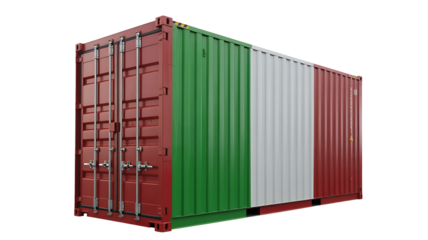 Cargo container with Italian flag design transparency background