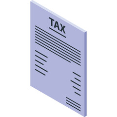 Isometric tax document with detailed text lines and TAX heading on a light purple paper with a transparent background