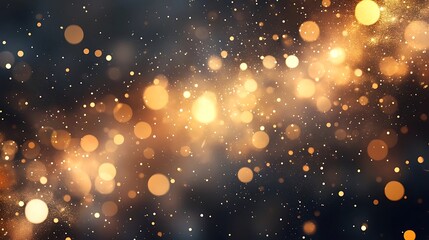 Abstract bokeh lights background with golden glitter and festive glow