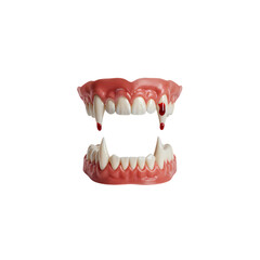 Obraz premium Spooky vampire teeth with blood dripping down on transparent background