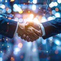 Two professionals shaking hands symbolizing a successful business agreement and partnership.