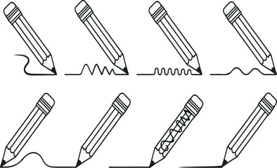 Pencil writing various line styles vector icon set for drawing design and education