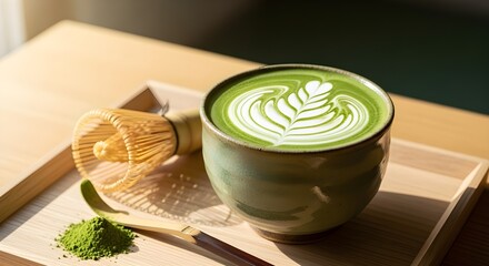 Matcha Latte Art in Ceramic Cup with Japanese Aesthetic