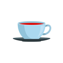 Obraz premium flat 2D icon vector illustrator of hot tea in teacup with saucer, with copy space, white background