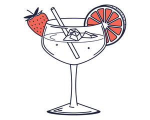 Illustration of a cocktail with strawberry and orange