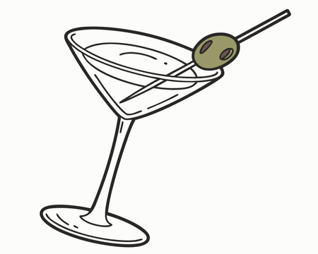 Illustration of a martini glass with olive