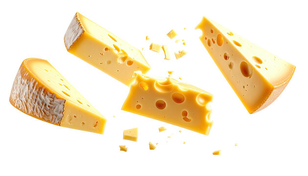 Slices of cheese, some diced, on a black backdrop
