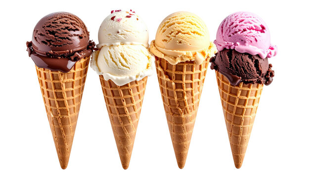 Ice cream cones in a row with various flavors - Powered by Adobe