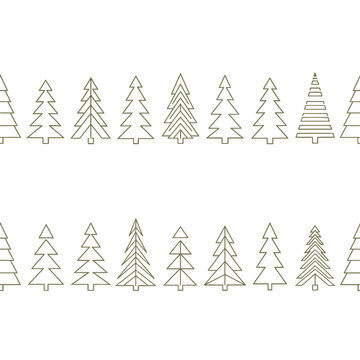 A repeating pattern of stylized pine trees in outlines against a white background.