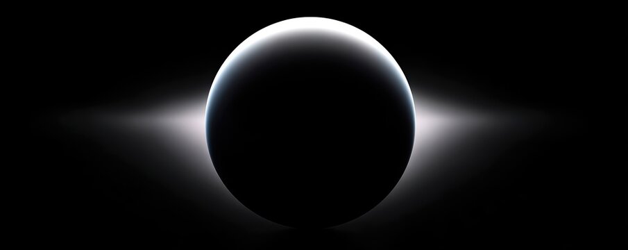 Crescent planet with dramatic rim light, bright limb illumination, soft flares at edges, deep shadowed disk, cinematic cosmic sunrise