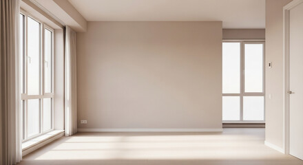 Obraz premium Bright Empty Modern Room Interior with Large Windows. Spacious Home Design Blank Canvas