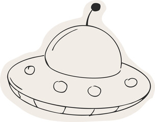 Space galaxy with alien, meteor, planets and spaceship line sketch doodle