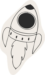 Space galaxy with alien, meteor, planets and spaceship line sketch doodle