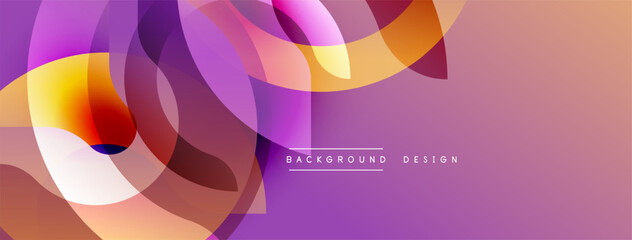 Abstract floral design. Overlapping layers create vibrant, modern composition. Purple, orange hues dominate visual space. Smooth gradients present dynamic flow.