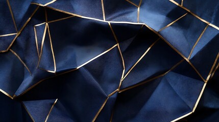 Blue Geometric Abstract with Golden Lines