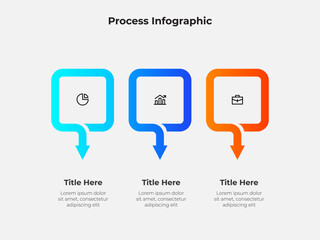 Process Infographic with 3 Steps. Square Arrow Diagram for Business Management, Marketing Workflow, and Strategy Design