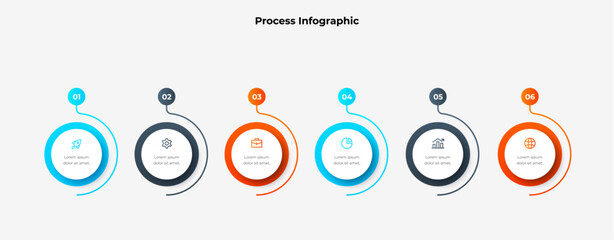 Process Infographic with 6 Steps. Circular Line Diagram for Business Planning, Teamwork, and Strategy Visualization