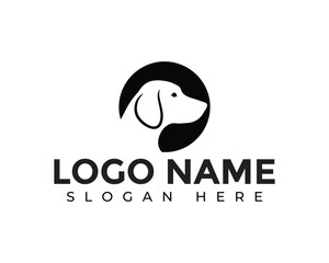 Elegant dog head logo isolated on white background features a sleek, minimalist design with a circular backdrop, perfect for branding a petrelated business or service with a modern touch