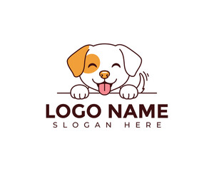 A cute and playful dog logo isolated on white background, featuring a cartoon puppy with a happy expression, perfect for petrelated businesses and animalfriendly branding