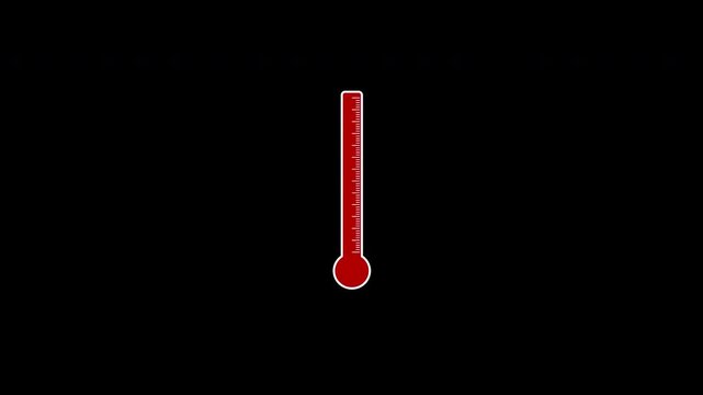Animated Red Liquid Rises in White Thermometer on Black Background