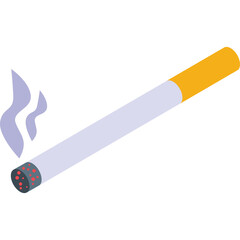 Isometric view of a lit cigarette with smoke rising against a transparent background creating a visual representation of smoking and addiction