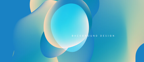 Abstract fluid shapes blend, creating vibrant blue, yellow gradients. Modern design evokes movement, energy, smooth transitions. Background features text.