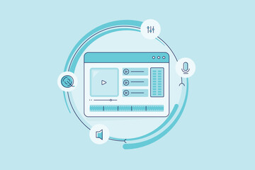 Audio software interface with track management, record control, sound mixing and volume optimization with AI automation system.