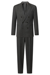 Elegant double breasted suit displayed on a white background for editorial use