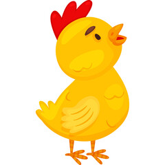 Adorable Cartoon Yellow Chick With Red Comb Standing On Two Orange Legs With Transparent Background