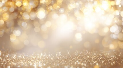 Elegant happy new year background with bokeh lights in gold and champagne tones for holiday cards