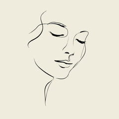 Elegant single-line face art with closed eyes