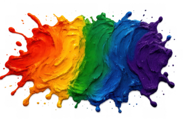 Rainbow paint splash creating vibrant colorful abstract art expression on transparent background