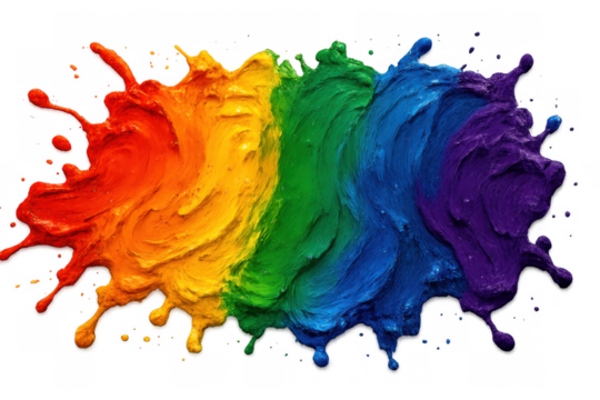 Rainbow paint splash creating vibrant colorful abstract art expression on transparent background