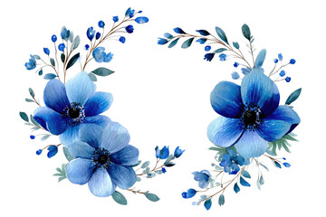 Blue floral wreath with anemones on black
