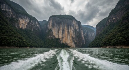 Majestic River Gorge with Boat Wake